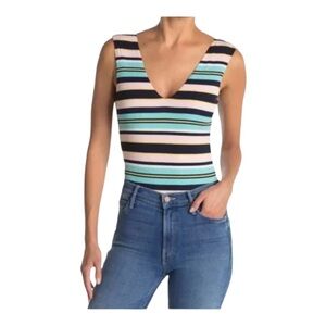 Afrm Mooni Ribbed V-Neck Sleeveless Striped Bodysuit Size XS